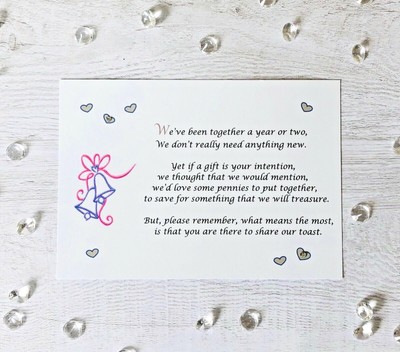 10 X Wedding Gift Money Cash Request Poems Cards Ebay