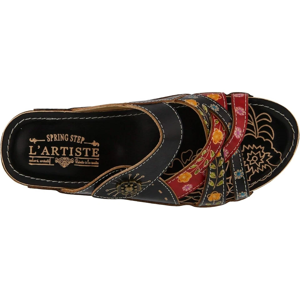 L’Artiste by Spring Step Womens Leigh Leather Slide Sandal -- Black Mlti 36M NEW - Image 4 of 4
