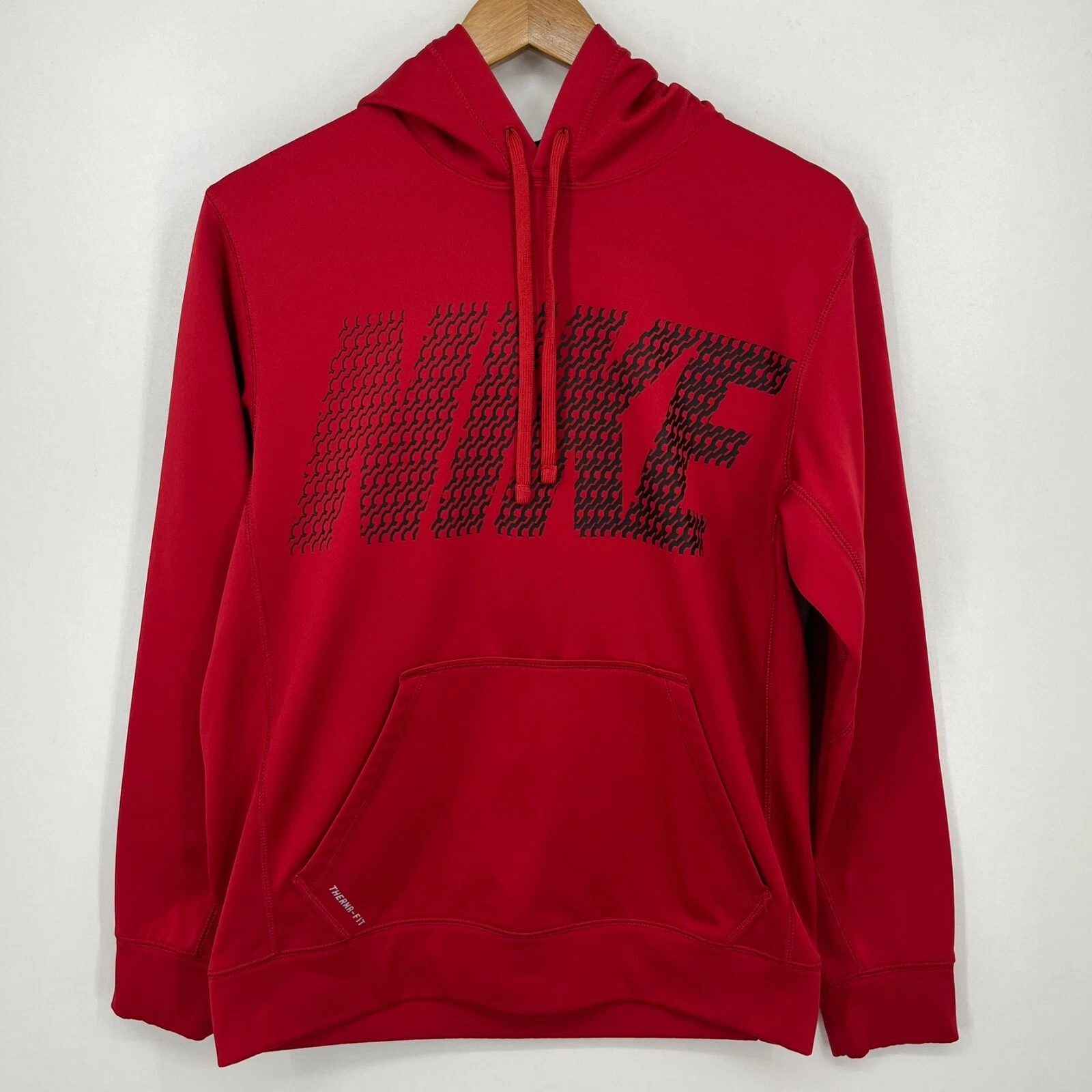 Nike Therma-Fit Hoodie Men's Size S Red Pullover Pocket Swoosh Logo