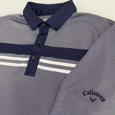 Callaway Men's Opti-Dri Navy Striped Golf Polo Size M Short Sleeve Lightweight