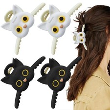 4 Pack Cute Cat Hair Claw Clips for Women Large Thick Long White