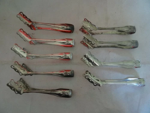 Set 9 Antique Sterling Silver Asparagus Tongs By Gorham Norfolk-Villa Pattern