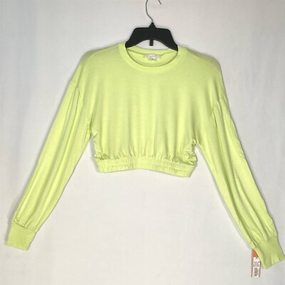 Colsie Lounge Top Womens X-Small Cropped Elastic Hem Soft Long Sleeve Yellow