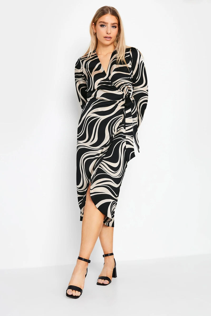 M Co Womens Swirl Print Midi Wrap Dress
