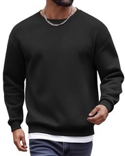 Men's Fleece Crewneck Sweatshirt Cotton Long Sleeve Pullover Large Black