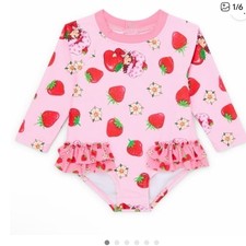Strawberry Shortcake Baby Girl Long Sleeve Rash Guard Swimsuit UPF 50 Pink 12M