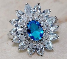 3CT Blue Topaz  White Topaz 925 Solid Sterling Silver Ring Jewelry Sz 6 MK1-9