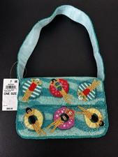 NWT On 34th Hand Beaded Pool Party Swimmer Purse Aqua Novelty Shoulder Bag Beach