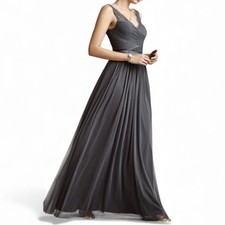 ANTHRO HITHERTO BHLDN Fleur Elegant GREY SLEEVELESS VNECK Evening Chic Gown 2