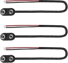 9V Battery Snap-On Hard Shell Clip Connector Insulated Wires, 3-Pack