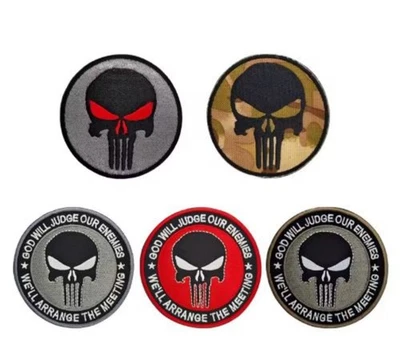 GAUGEUSA Punisher Skull Round Tactical Morale Patch 3" Embroidered Hook Loop Badge