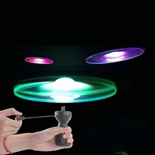 LED Flying Disc Toy for Kids Luminous Pull String UFO Spinner Outdoor Game