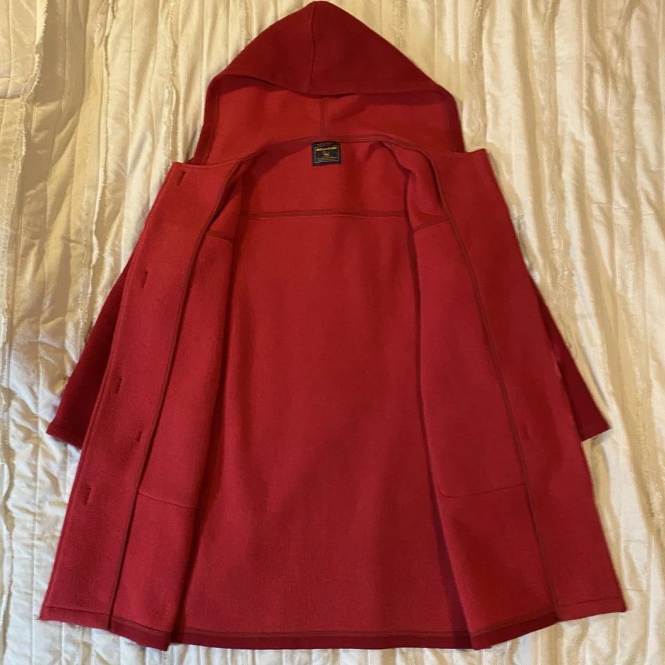 Abrigo Woolrich para mujer mediano rojo rubí con capucha mezcla de lana chaqueta de lona con palanca Foto 2 de 4
