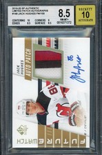 2019/20 Upper Deck SP Authentic Jack Hughes Future Watch Auto Patch /100 BGS 8.5