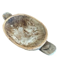 Antique Hand Carved Wooden Bowl Primitive Wood Trencher Rustic Farmhouse 9 X 7”