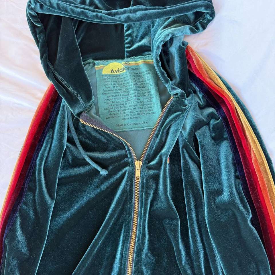 Sudadera con Capucha Aviator Nation Clásica Verde Terciopelo Relax Talla XS Foto 3 de 4