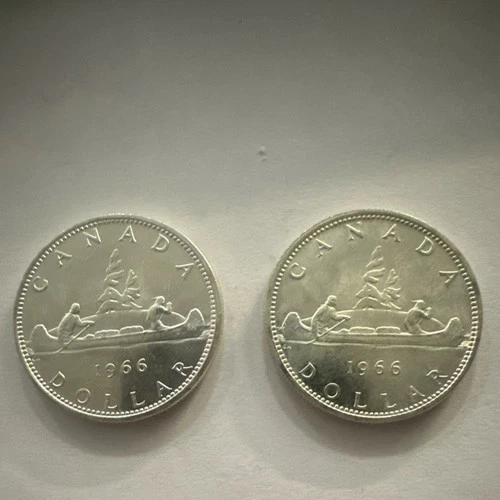 Canada Silver Dollar Coins 1966 Canoe Design $1 Uncirculated Lot of 2
