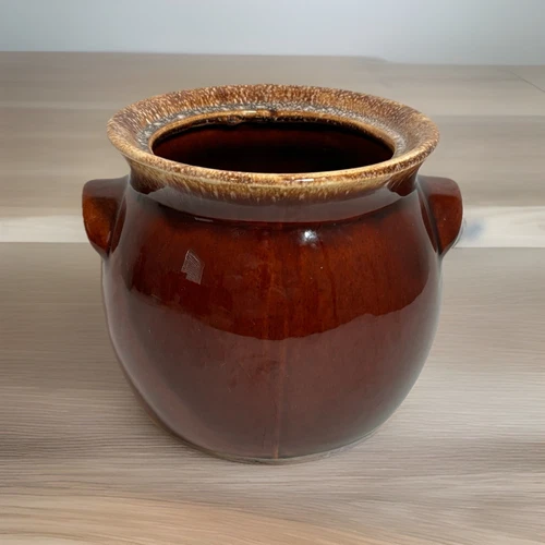 Vintage Hull Pottery Brown Drip Glaze Oven Proof Handle Cookie Jar / Bean Pot