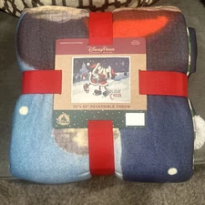 Disney Parks Authentic Holiday Cheer Mickey Minnie Ice Skating Reversible Throw