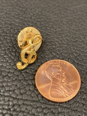 Cross S Treble Clef Musical Note Gold Tone Pin Tie Tack Christian Religious VTG