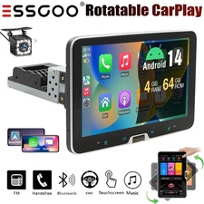 Single 1 DIN 360° Rotatable Car Stereo 4+64G Android 14 CarPlay GPS FM Radio+CAM