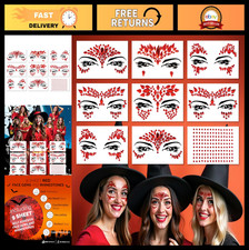 Self-Adhesive Face Gems - 9 PCS Red Rhinestone Glitter Tattoo Stickers for Festi