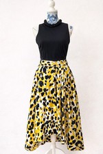 Klass Black & Yellow Leopard Print Midi Occasion Dress UK 10 Embellished Party