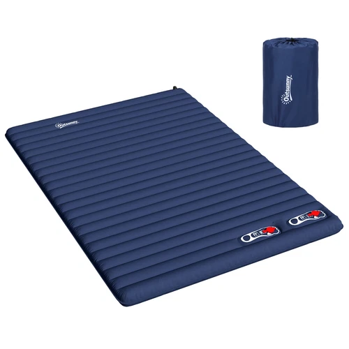 Outsunny Portable Inflatable Camping Bed with Double Mattress Navy Blue
