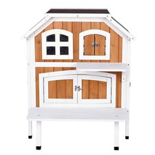 Wooden Cat Shelter 2 Story Elevated House Outdoor Indoor Cozy Retreat 30.5in