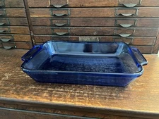 Anchor Hocking Glass Baking Dish # 1031 Rectangular Cobalt Blue 2 Qt 8"x11 1/2"