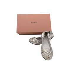 Miu Miu Crystal Embellished Ballet Flats Silver Leather EU 36 w/ Box