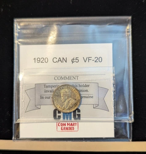 1920   Coin Mart Graded Canadian,  ¢5 Cent **VF-20**