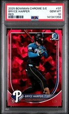 2025 Bowman Chrome Sapphire Edition Bryce Harper Red 1/5 #37 Phillies - PSA 10