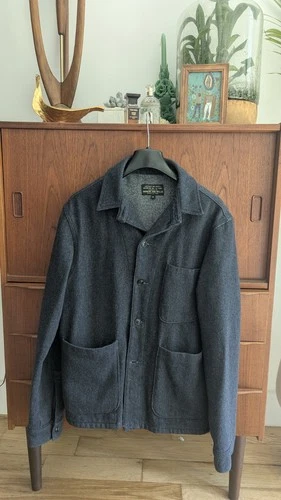 Hand Made In USA Imogene + Willie Wool Chore Jacket Men's SMALL Blue Black  - product listing photo