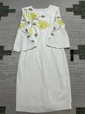 Tahari Dress Womens 6 White Yellow Floral Midi New *