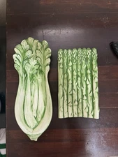 Vintage Ceramic Celery Spoon Rest And Asparagus Serving Plater 1975 