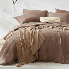 King Size Comforter Set-3 Pieces Soft Brown Comforter Bedding Set All Seasons