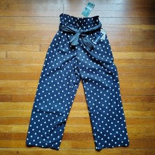 80s Vintage Highwaisted Polkadot Trousers Navy Blue Baggy Pants Medium NWT New