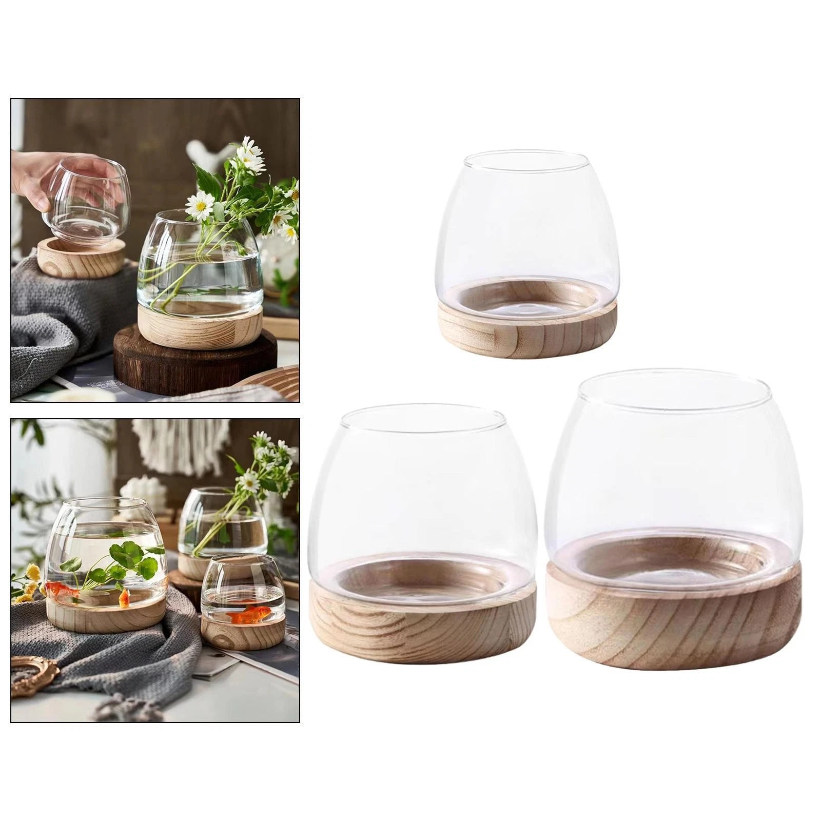 Glass Planter Plant Terrarium Wooden Frame Hydroponic Vase Flower Vase