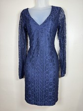 GUESS Womens Dress Navy Blue Sheer Lace Long Sleeve Mini Party Bodycon 6 Y2K