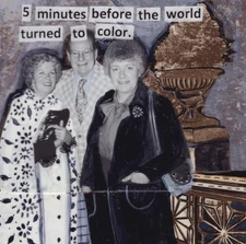 Original Folk Art Mixed Media on Vintage Photograph – Framed 4×4 in