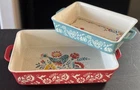 The Pioneer Woman 2 Pc Set Blue & Red Rectangle Baking Dish Casserole Mazie Bird