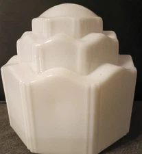 Vintage Art Deco Milk Glass Skyscraper Ceiling Light Globe- 4in . Very Nice !!!!