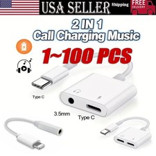 2in1 Charger and Headphone USB Type C to 3.5mm Aux Audio Cable Cord Adapter Lot