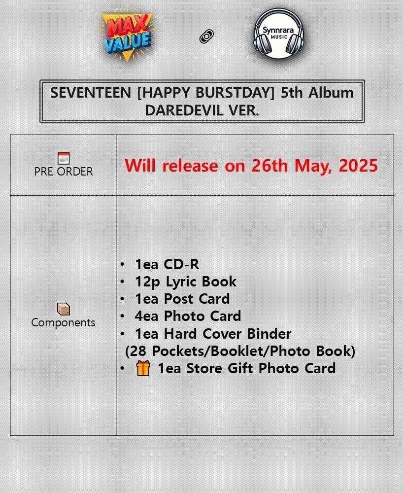 SEVENTEEN [HAPPY BURSTDAY] 5th Album DAREDEVIL Ver./ CD+Lyric+5