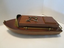 Vintage Speed Boat Nautical Trinket keepsake Box Teak wood 13" W 1970's Taiwan