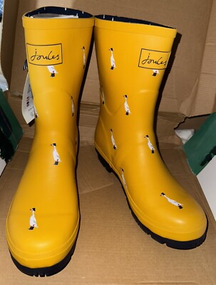 Joules Women Mid Height Wellies- Yellow Ducks- Adult UK