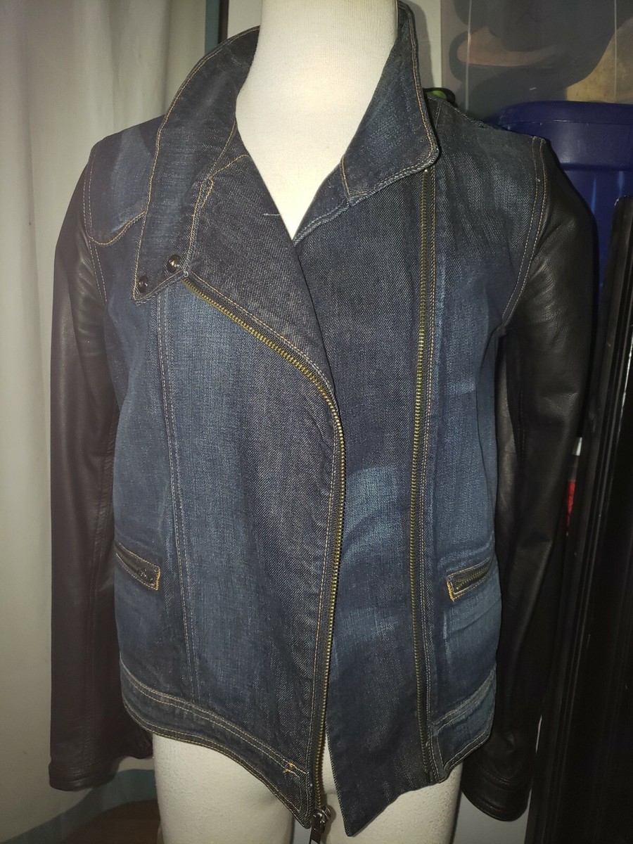 $575 Rag & Bone sz Small Denim lamb leather Sleeve Jean And