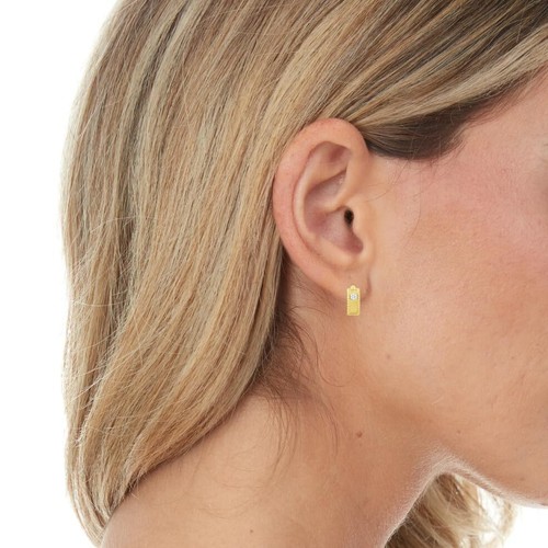 Orecchini a cerchio mezza luna Floreo oro giallo 14 kt 8,5 mm 0,17 ct diamanti perline - Foto 2 di 3