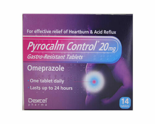 3x boxes 14 Pyrocalm Control Omeprazole 20mg Tablets Heartburn Acid ...